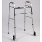 Dual Button Folding Walker With Wheels