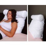 Deluxe Comfort Relax In Bed Pillow - Therapeutic Back Pillow - Poly-Fiber Foam With Built-In Neck Roll - Reading and Bed Rest Lounger - Bed Pillow, White