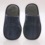 Men's Memory Foam Slipper - Blue Suede Polar Fleece Lining & Stitches Embroidery