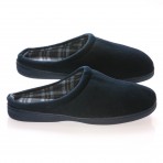 Male memory foam Slippers - Blue Velvet Vamp with checked cotton fabric lining