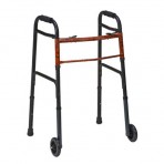 Two-Button Release Aluminum Folding Walkers w/ Non-Swivel Wheels