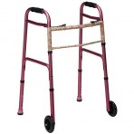 Two-Button Release Aluminum Folding Walkers w/ Non-Swivel Wheels