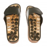 Deluxe Comfort Womens Natural Gem Stone Reflexology Sandals, Size 9 - Stunning Gem Stone And Bamboo - Memory Foam Sole - Stimulating & Detoxifying Massage - Foot Massager Sandals, Black