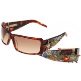 Ed Hardy Sheriff Dragon Sunglasses EHS-021 Tokyo Tortoise Solid Brown