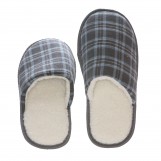 Deluxe Comfort Tartan Plaid Mens Memory Foam Slip-On House Slipper, Size 9-10 - Warm Cozy Wool Fleece Lining - Slip Resistant Durable Rubber Sole - Classic Checkered Plaid - Mens Slippers, Blue