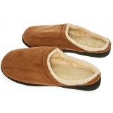 Mens Memory Foam Microsuede Slip-On House Slipper, Size 9-10 - Soft Wear Resistant Microsuede - Slip Resistant Durable Rubber Sole - Warm Cozy Wool Fleece Lining - Mens Slippers, Camel Brown