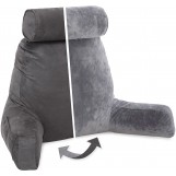 Husband Pillow, Aspen Edition - Iron Grey Big Support Bed Backrest Reversable MicroSuede/MicroFiber Reading Pillow