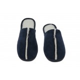 Sunday Morning Slip-On Memory Foam House Slippers, Size 11-12 - Warm Cozy Faux Lamb Wool Fleece Lining - Wear Resistant Microsuede - Durable Non-Marking Ruber Sole - Mens Slippers, Navy Blue