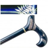 Hand Painted Wood Cane With Derby Handle - Blue Cranes