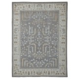 Hand Knotted Oushak Turkish Charcoal Beige Rug 3251 5' x 8'