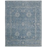 Hand Knotted Oushak Turkish Blue ivory Rug 425248' x 10'