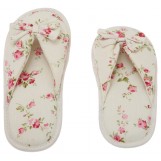 Deluxe Comfort Grandmas Garden Cotton Womens Open Toe Slippers, Size 5-6 - Cute Classic Butterfly Bow - Comfy Memory Foam - Soft, Gripping Non-Slip