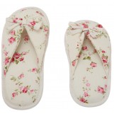 Deluxe Comfort Grandmas Garden Cotton Womens Open Toe Slippers, Size 9-10 - Cute Classic Butterfly Bow - Comfy Memory Foam - Soft, Gripping Non-Slip Durable Rubber Sole - Womens Slippers, White Floral