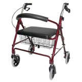 Lightweight Extra-Wide Heavy-Duty Aluminum Rollator - Burgundy